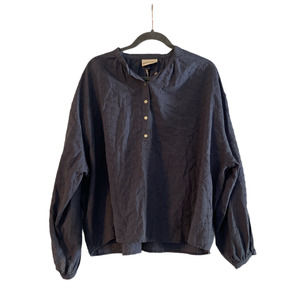 Gray Universal Thread Half Button Pique Blouse L